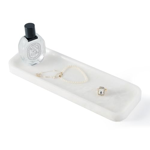Koville Marble Tray, 12"x4" Marble Vanity Tray for Bathroom Kitchen Countertop Sink, Natural Stone Tray for Home Decor, Decorative Rectangular Narrow Catchall Tray for Jewelry(Namibia Bianco) - color: Namibia Bianco, size: 12" x 4" x 0.7"