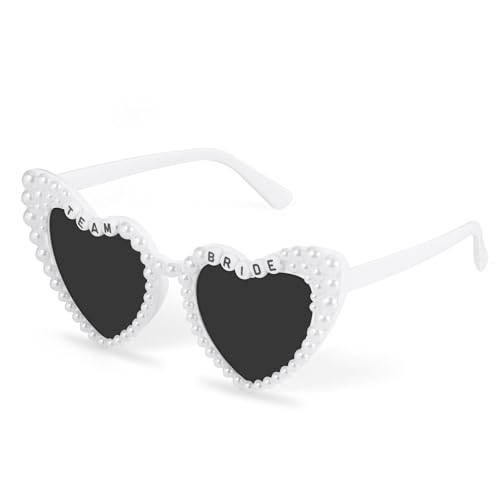 Etercycle Heart Sunglasses, Team Bride Sun Glasses Bridesmaid Gifts, White Pearl Glasses for Women Bachelorette Party Decorations - color: Team Bride-white