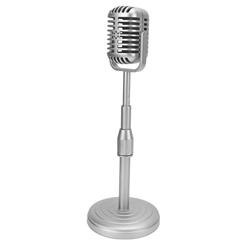 KIMISS Vintage Microphone Prop Model Simulation Old Fashioned Microphone Model with Stable Base and Support Rod Retro Mic Prop Set for Photo Studio Photography(Silver) - color: Silver