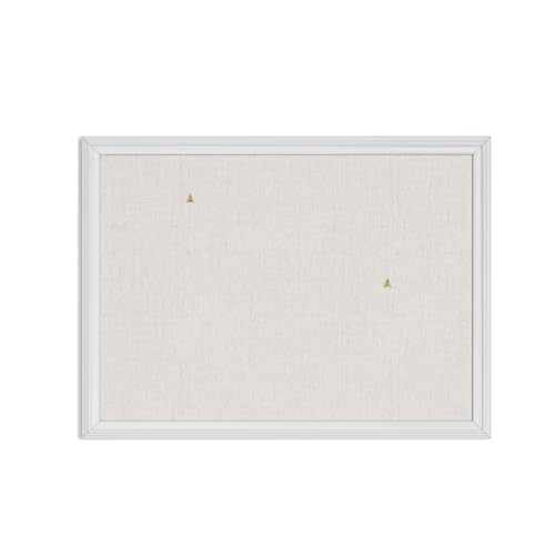U Brands Bulletin Board, 18 x 24 Inch Linen Fabric Pin Board, Farmhouse White Wood Style Frame, Wall Message Center & Vision Board for Farmhouse Decor, Home Office, Classroom, Includes Push Pins - style: 24"x18" Natural Linen