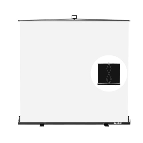 【Wider Style】 RAUBAY 78.7 x 82.7in Large Collapsible White Backdrop Screen Portable Retractable Panel Photo Background with Stand for Video Conference, Photographic Studio, Streaming - color: White, size: Wider (78.7 X 82.7in)