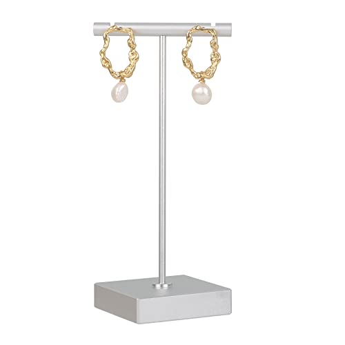 Silver earring T Stand, Metal Earring Display stand for selling, Small Jewelry earring storage organizer, Mini earring holder for online Photography Props【Silver-Square Base Height 5.1 inch】 - color: Silver