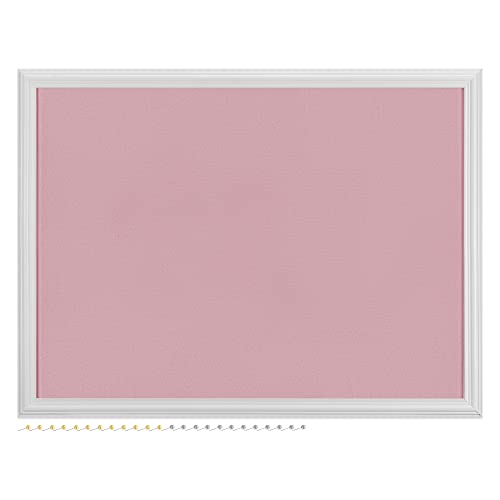 Navaris Framed Fabric Bulletin Board - 18 x 24 inches Plush Jewelry Organizer Pinboard for Wall - Memory Memo Pin Board - Rose with White Frame - color: White / Pink