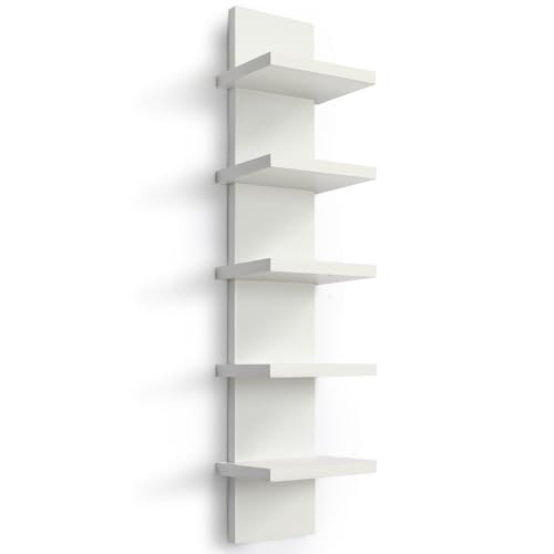Homaterial 5 Tier Wall Shelf Unit, Small White Vertical Floating Shelf-Narrow Decorative Wall Mount Modern Wall Decor Shelves for Bedrooms, Living Rooms - color: White, size: 5 Tier|31" Height