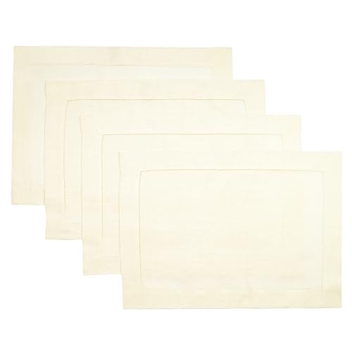 D'Moksha Homes Linen Placemats Set of 4 - Classic Hemstitch Ivory Placemats 14 x 19 Inch - 100% Pure Linen Table Mats for Spring - Handcrafted and Machine Washable - color: 10 - Ivory
