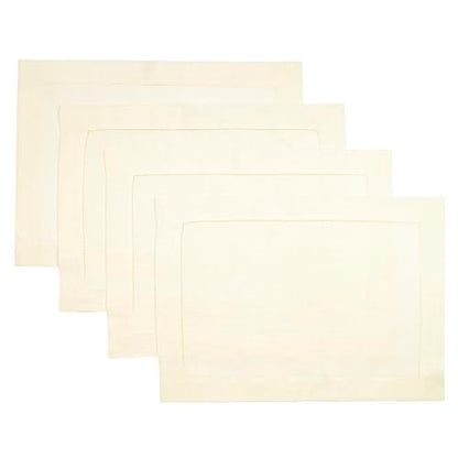 D'Moksha Homes Linen Placemats Set of 4 - Classic Hemstitch Ivory Placemats 14 x 19 Inch - 100% Pure Linen Table Mats for Spring - Handcrafted and Machine Washable - color: 10 - Ivory