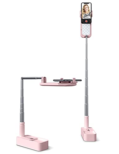 Viozon Extendable Selfie Stand 360° Rotation with Phone Holder, Rechargeable Wireless Foldable 7 Brightness LED Light for Live Streaming/YouTube/Tiktok/Video Recording/Photography/Reading (AP-V6P) - color: Pink