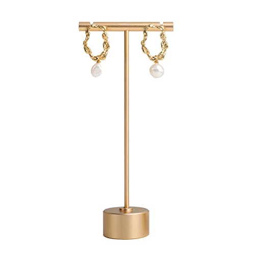 Gold Metal Single Pair T Bar Earring Retail Display Stand for show, Tabletop Jewelry Tower Holder for Girl Women【Gold-Round Base Height 5.3"】 - color: Gold, size: High