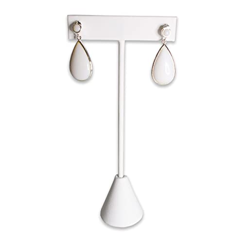 6Pcs Set Earring T Stand Display Set, Jewelry Display Stand for Showroom and Tradeshow Showcase Displays, various materials, 4 1/2 H in; 5 3/4 H in; 6 3/4 H in (White Leatherette) - color: White Leatherette