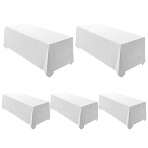 Surmente 5 Pack White Rectangle Tablecloth 90 x 156-inch Rectangular Polyester Table Cloth for Weddings, Banquets, or Restaurants - color: White, size: 90x156 in, 5 Pack