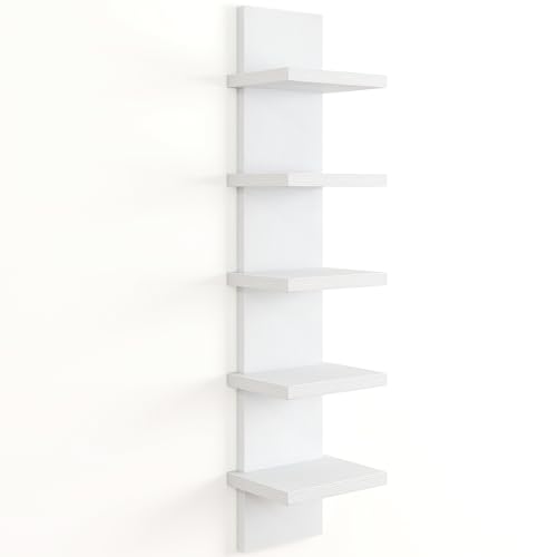 Fun Memories 5 Tier Wall Shelf Unit, White Floating Shelves for Storage - Vertical Column Tower Design, Lack Wall Shelf Space Saving Organizer for Bedroom, Living Room, Home Decor - color: Modern White, size: 5 Tier - Standard - 1P | 31"Height