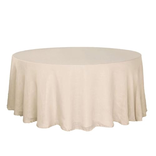 Efavormart 120" Beige Premium Faux Linen Round Tablecloth | Textured Wrinkle Free Tablecloth - color: Beige, size: 120" (Round)