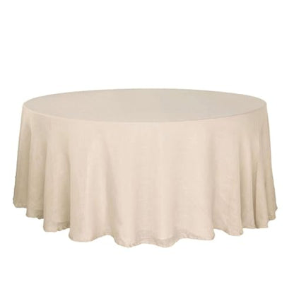 Efavormart 120" Beige Premium Faux Linen Round Tablecloth | Textured Wrinkle Free Tablecloth - color: Beige, size: 120" (Round)