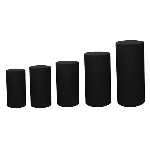 Efavormart Set Of 5 | Black Spandex Cylinder Plinth Display Box Stand Covers, Stretchable Pedestal Pillar Prop Covers - 160 GSM - color: Black, size: Spandex Cylinder Covers