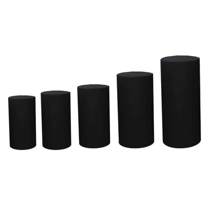 Efavormart Set Of 5 | Black Spandex Cylinder Plinth Display Box Stand Covers, Stretchable Pedestal Pillar Prop Covers - 160 GSM - color: Black, size: Spandex Cylinder Covers