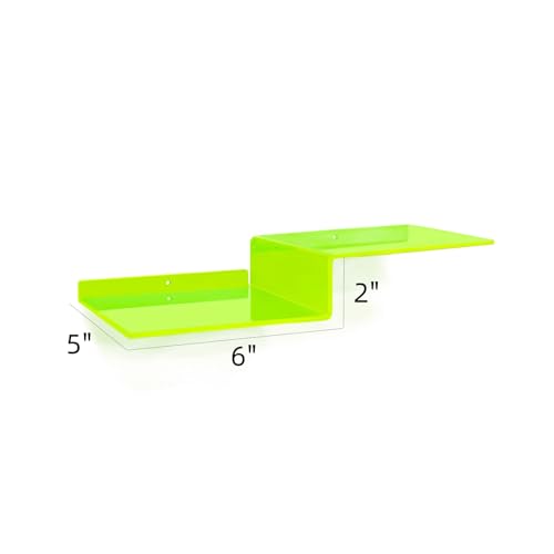 SetGame 2-Pack Acrylic Shelves Z-Shaped Display Stand Wall Mounted, 12 Inch Wall Storage Organizer for Toys, Books, Plants, Photos Album, Suit for Office, Living Room, Room Decor (Neon Green) - color: Neon Green