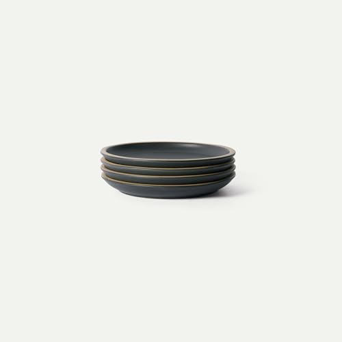 MORA Medium Plates Set of 4, 8.5 inch Ceramic Pottery Salad Plates - Microwave, Oven and Dishwasher Safe - Liquorice - color: Liquorice