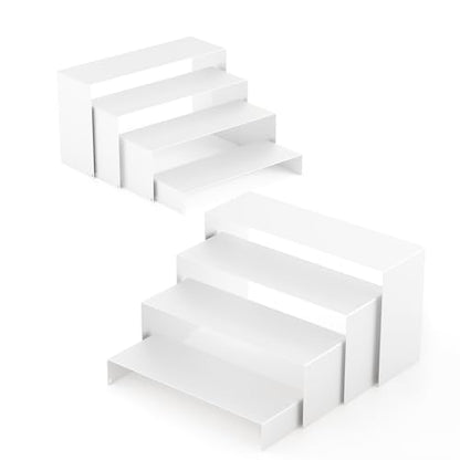 White Matte Metal Display Stand,8 Pcs 2 Set Display Risers, Metal Rectangular Display Shelf Holders for Showcase, Dessert, Perfume, Vendor Events, Cupcake Stands, Toys Display Shelves ( 8Pcs-White, 7”L~8”L~9”L ) - color: 8Pcs-White