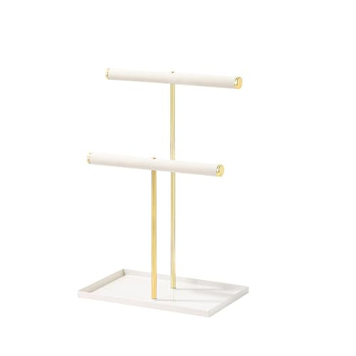 Jewelry Holder,Necklace Bracelet Display Stand with Tray,Metal Velvet Jewelry Organizer for Selling,Desk Nightstand Organizer for Girls (Beige, 2 Tier) - color: Beige