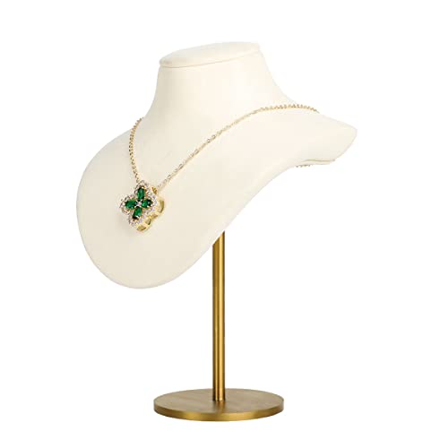 Necklace holder bust for girls, Velvet hanging jewelry organizer, Small necklace mannequin, Metal necklace display stands for selling【Beige】 - color: Beige, size: Small