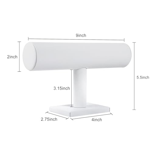 TENINYU Hovering T-Bar Bracelet Necklace Earring Bangle Pendants Anklet Tower Watch Key Jewelry Display Stand for Home Organization (White Leatherette) - color: White Leatherette