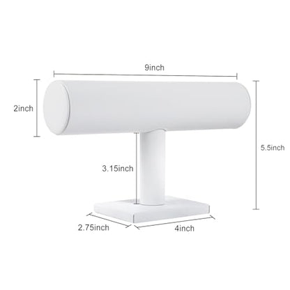 TENINYU Hovering T-Bar Bracelet Necklace Earring Bangle Pendants Anklet Tower Watch Key Jewelry Display Stand for Home Organization (White Leatherette) - color: White Leatherette