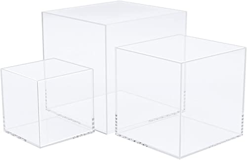 Clisela 3pcs Acrylic Cube Display Stands Box Risers with Hollow Bottoms, Food Risers for Buffet Table, Decorative Display Stand Shelf for Dessert Collectibles Jewelry Figures Show - Clear 3" 4" 5" - size: (3,4,5)"- Clear