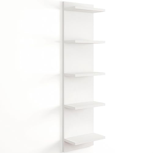 Fun Memories 5-Tier Wall Shelf Unit, 48" Tall Floating Storage Organizer for Bedroom, Living Room, and Home Decor, White Vertical Shelving Unit - color: Modern White, size: 5 Tier - Large - 1P | 48"Height