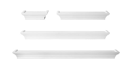 MELANNCO Floating Wall Shelves Set of 4, White Wood Display Shelves for Wall, Includes 6, 12, 20 and 24 Inch Sizes with Raised Edges and Mounting Hardware for Room Decor, Home Decor - color: White, size: Set of 4 (24, 20, 12, 6 Inch), style: Arlington