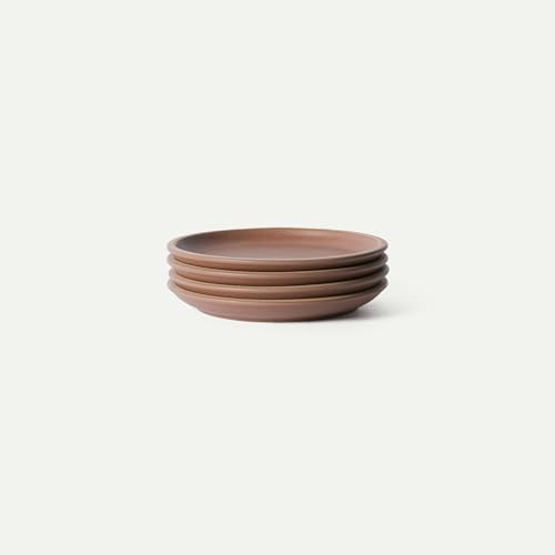 MORA Medium Plates Set of 4, 8.5 inch Ceramic Pottery Salad Plates - Microwave, Oven and Dishwasher Safe - Terracotta - color: Terracotta
