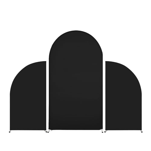 Set of 3 Wedding Arch Backdrop Cover - High Elasticity Fitted Round Top and Half Moon Double Sided Backdrop for Wedding Baby Shower Birthday Decoration (5ft 7.2ft 5ft) - color: Black