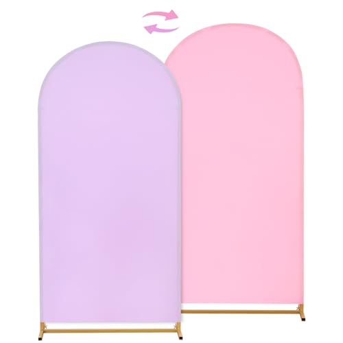 Arch Cover 6ft Double-Sided Arch Backdrop Cover Spandex Wedding Arch Stand Cover for Party Birthday Baby Shower Bridal Gender Reveal Boy or Girl Decoration(Double Color,Pink&Purple) - color: Pink+Purple, size: 2.6ftx6ft