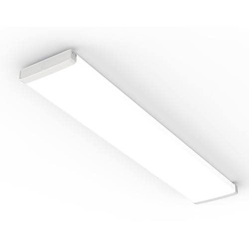 Lithonia Lighting TruWrap 4 Foot LED Ceiling Light Fixture, Low-Profile Wraparound LED Shop Light, Adjustable Lumens, Selectable Warm White/Cool White/Daylight Color, Flat Diffuser, Medium Width - size: Medium, style: Flat