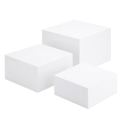 Clisela 3pcs Acrylic Cube Display Stands Box Risers with Hollow Bottoms, Food Risers for Buffet Table, Decorative Display Stand Shelf for Dessert Collectibles Jewelry Figures Show - White 6" 7" 8" - size: (6,7,8)"- White