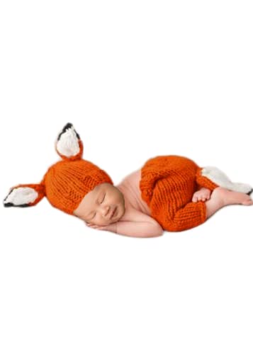 Newborn Baby Photo Shoot Props Girl Boy Crochet Knit Hat Costume Stripe Hat Pants Overalls Photography Props - color: Orange