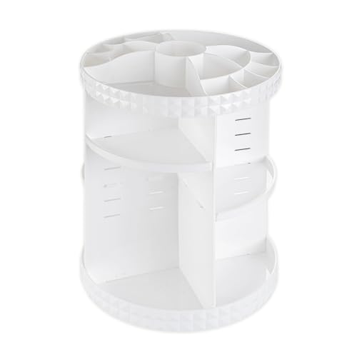 V-HANVER 360 Rotating Makeup Organizer Perfume Organizer White Cosmetic Storage Display Case Large Capacity Acrylic Beauty Holder Adjustable Partition Height for Bedroom Dresser or Bathroom Vanity - color: White