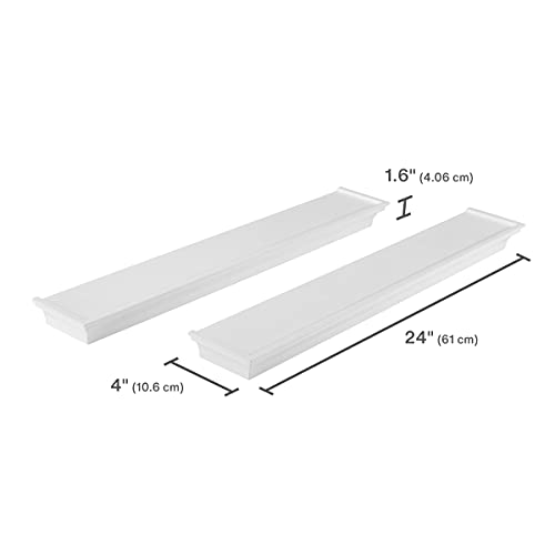 MELANNCO Arlington Floating Wall Shelves for Bedroom, Living Room, Nursery, Set of 2, 24-Inch, White - color: White, size: Set of 2 (24 Inch), style: Arlington