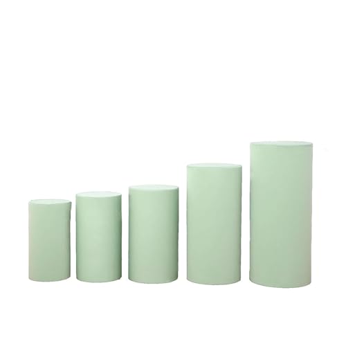 Efavormart Set of 5 | Sage Green Spandex Cylinder Plinth Display Box Stand Covers, Stretchable Pedestal Pillar Prop Covers - 160 GSM - color: Sage Green, size: Spandex Cylinder Covers