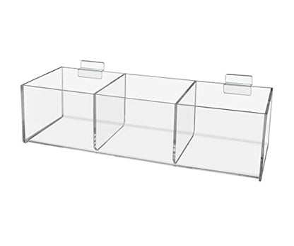 Slatwall Acrylic Retail Tray 12 Inch Wide x 5 Inch Deep Triple Compartment Dump Bin Clear Product Merchandise Storage Caddy for Businesses by Marketing Holders - size: 3 Sections