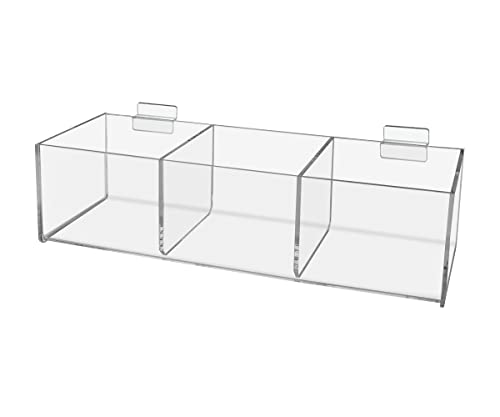 Slatwall Acrylic Retail Tray 12 Inch Wide x 5 Inch Deep Triple Compartment Dump Bin Clear Product Merchandise Storage Caddy for Businesses by Marketing Holders - size: 3 Sections