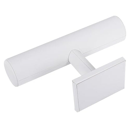 TENINYU Hovering T-Bar Bracelet Necklace Earring Bangle Pendants Anklet Tower Watch Key Jewelry Display Stand for Home Organization (White Leatherette) - color: White Leatherette