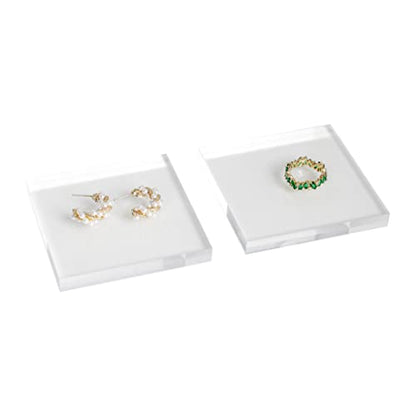 Acrylic earring display risers for selling, Transparent jewelry display riser stand, clear ring riser tray for boutique store selling, Jewelry photo props【3.15 L x3.15 W x0.39 H inch 2pcs】 - size: 3.15 L x3.15 W x0.39 H inch 2pcs