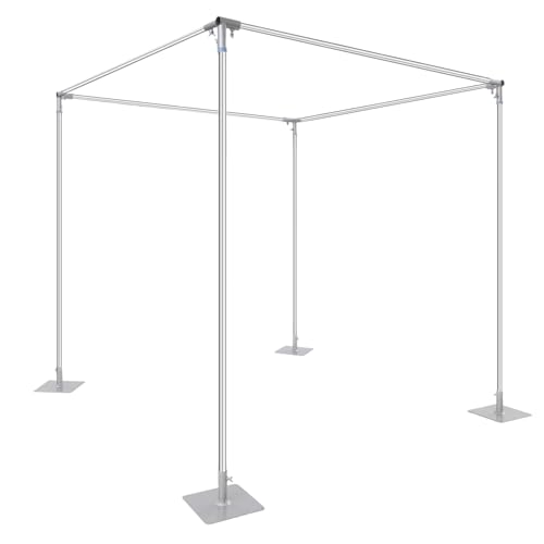 10ft Square Backdrop Stand, Adjustable 4 Post Hardware Kit, Heavy Duty Portable Backdrop Stand Canopy Frame Kit with Metal Base Photo Back Drop Holder for Wedding Birthday Party Photography Decoration