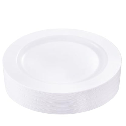 bUCLA 30PCS White Plastic Dinner Plates Disposable - Premium 10.25inch White Weddings and Party Dinner Plates - color: 10.25Inch-30pcs-White