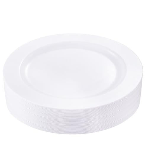 bUCLA 30PCS White Plastic Dinner Plates Disposable - Premium 10.25inch White Weddings and Party Dinner Plates - color: 10.25Inch-30pcs-White