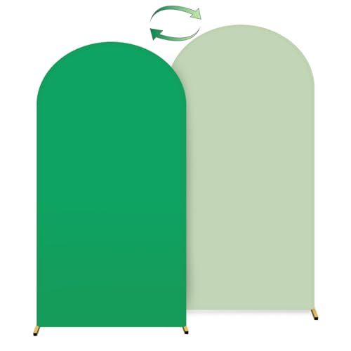 HEMMOTOP 7.2 ft Arch Backdrop Cover(One Piece Double Color), Green and Sage Green Spandex Arch Stand Covers, Fabric Stretchy Background for Balloon Arches, Wedding, Birthday Party, Baby Shower - color: Green and Sage Green, size: 7.2x4 ft (HxW)