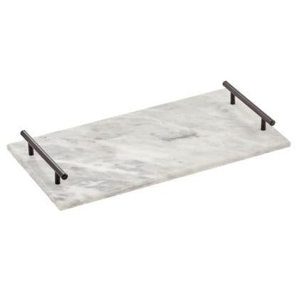 mDesign Thin Marble Pastry Board, Cutting Slab Kitchen Serving Tray with Deco Handles for Baking, Chopping, and Rolling - Serve Bread, Candy, Chocolate, Cheese, and Appetizers - Marble/Black