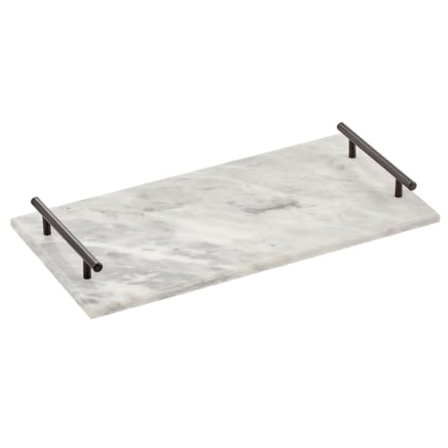 mDesign Thin Marble Pastry Board, Cutting Slab Kitchen Serving Tray with Deco Handles for Baking, Chopping, and Rolling - Serve Bread, Candy, Chocolate, Cheese, and Appetizers - Marble/Black