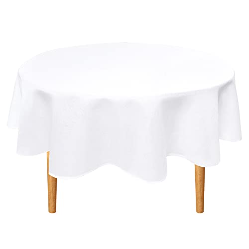 Hiasan Round Linen Table Cover 30 Inch - Wrinkle and Stain Resistant Washable Polyester Fabric Table Cloth for Dining Room Kitchen Party, White - color: White, size: 30" (Round)