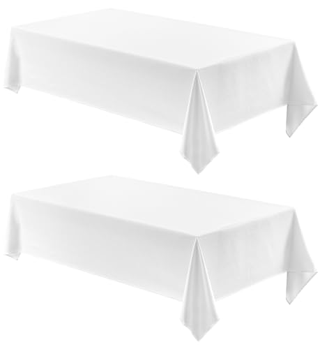 Veblandy 2 Pack Rectangle Tablecloth, 52x70 inch, Water Resistant Wrinkle Free Linen Textured Table Cloth Washable, Decorative Fabric Table Cover for Dining, Party and Camping, White - color: White, size: 52" x 70" (Rectangular)